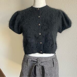 Nicole Miller Collection Vintage 90s 100% Cashmere Puff Sleeve Cropped Cardigan